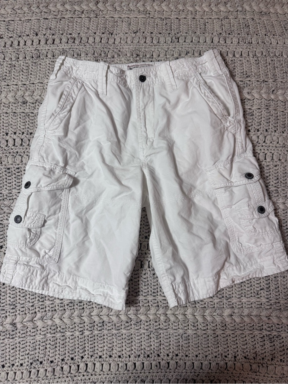 Express White Cargo Shorts with Button Flap Pockets